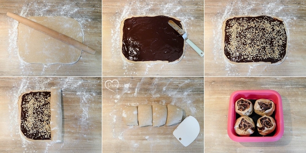 Easy Peasy Maxi-Volllkorn-Schokoschnecken Teigbearbeitung