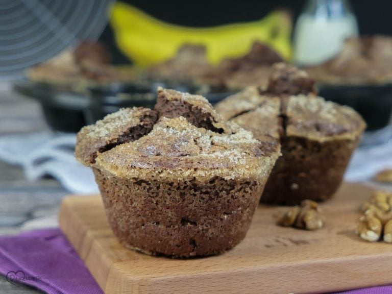 Karamellisierte Bananen-Schoko-Kaffee-Muffins mit Walnüssen - Dinkelliebe
