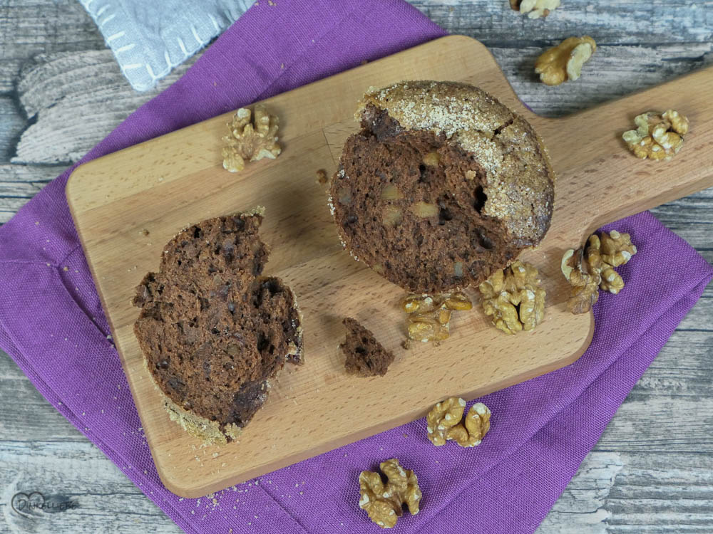 Karamellisierte Bananen-Schoko-Kaffee-Muffins mit Walnüssen - Dinkelliebe