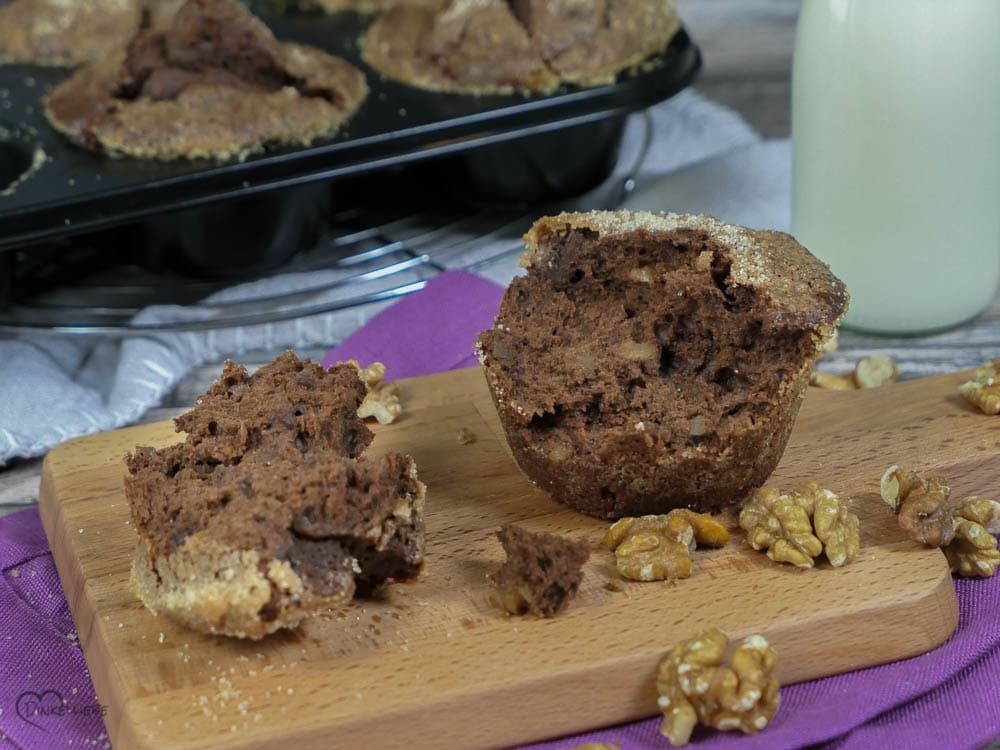 Karamellisierte Bananen-Schoko-Kaffee-Muffins mit Walnüssen - Dinkelliebe