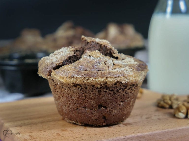 Karamellisierte Bananen-Schoko-Kaffee-Muffins mit Walnüssen - Dinkelliebe