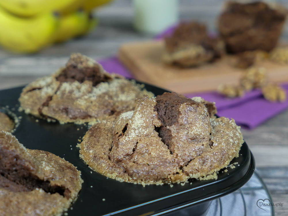 Karamellisierte Bananen-Schoko-Kaffee-Muffins mit Walnüssen - Dinkelliebe