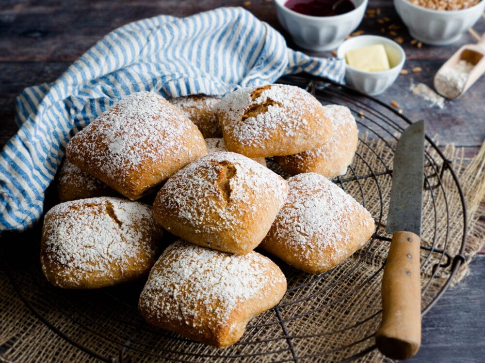 No Knead Dinkel Vollkorn Kartoffelbrötchen
