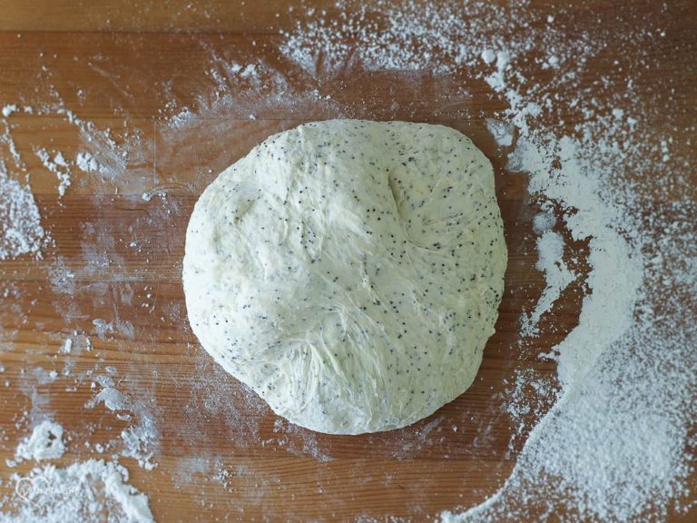 No Knead Limetten und Mohn Sandwichbrot Teigbearbeitung