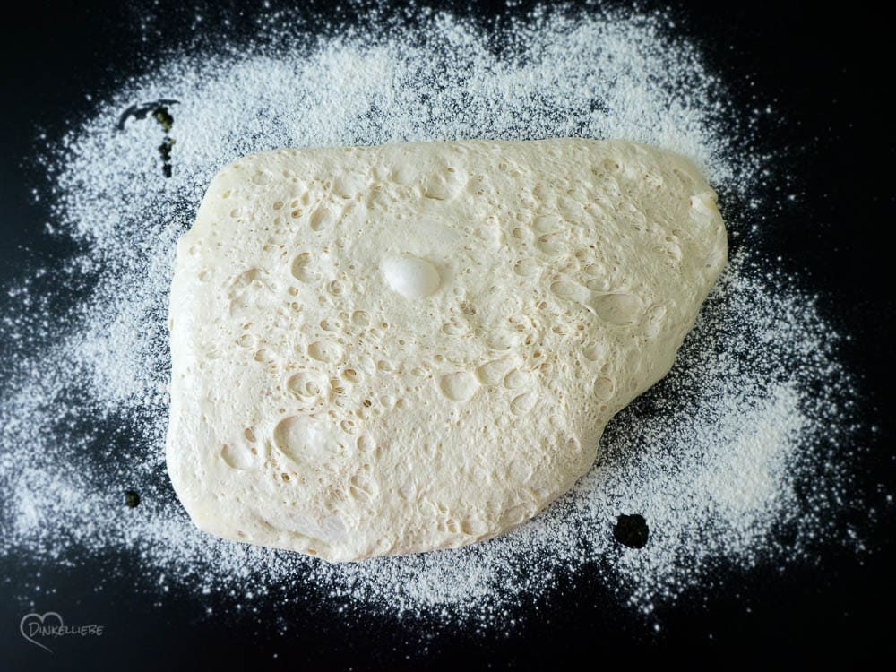 No Knead Sauerteig Ciabatta Teigbearbeitung